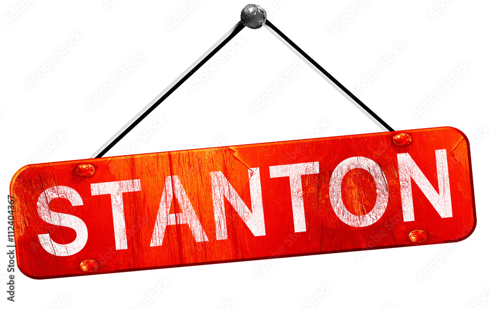 stanton, 3D rendering, a red hanging sign stanton, 3D rendering, a red hanging sign