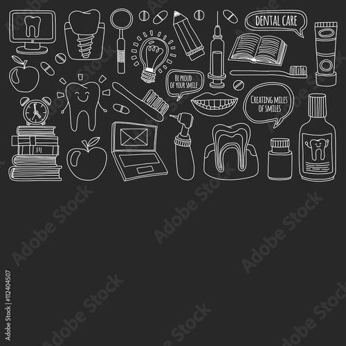 Dentistry Vector doodle set of icons Children dental care