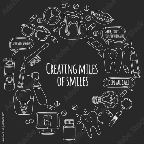 Dentistry Vector doodle set of icons Children dental care