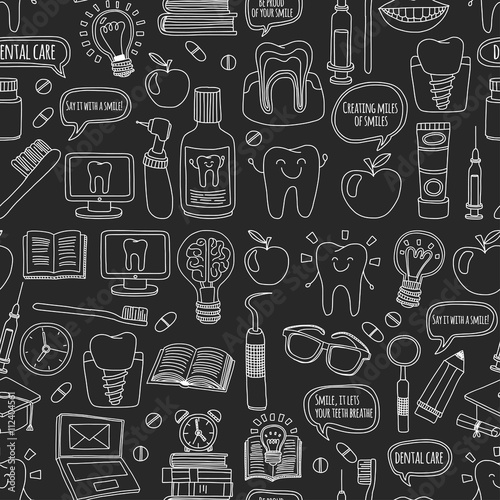 Dentistry Vector doodle set of icons Children dental care