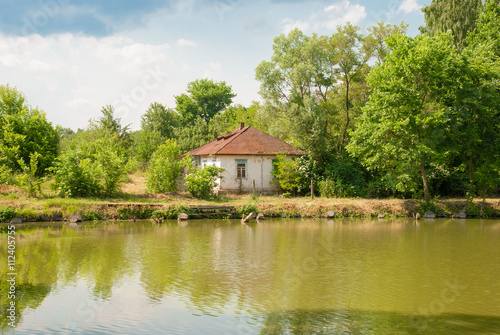 Country landscape with a lake. Ukraine