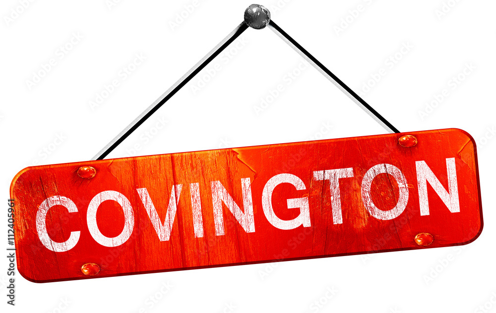 covington, 3D rendering, a red hanging sign covington, 3D rendering, a red hanging sign