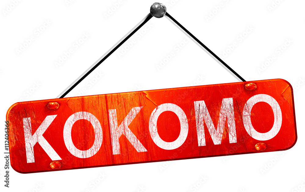 kokomo, 3D rendering, a red hanging sign kokomo, 3D rendering, a red hanging sign