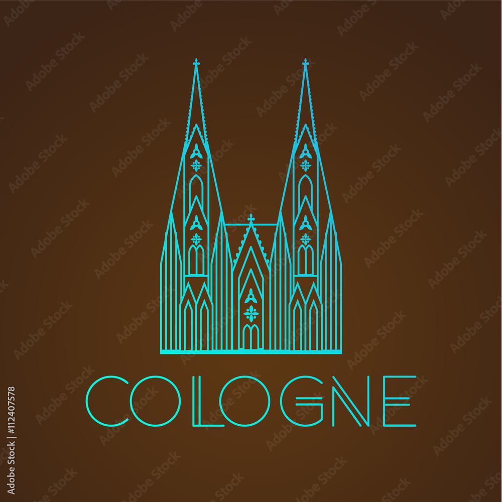 Fototapeta premium World famous Cologne cathedral. Greatest Landmarks of europe.. Linear vector icon for Koln Germany.