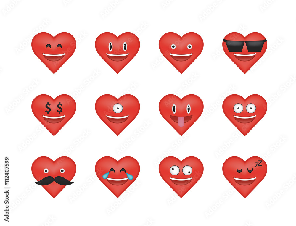 Set of heart icon vector isolated on white background. Emoji vector. Love faces smile icon set. Emoticon icon web. Set of heart icon vector isolated on white background. Emoji vector. Love faces smile icon set. Emoticon icon web.