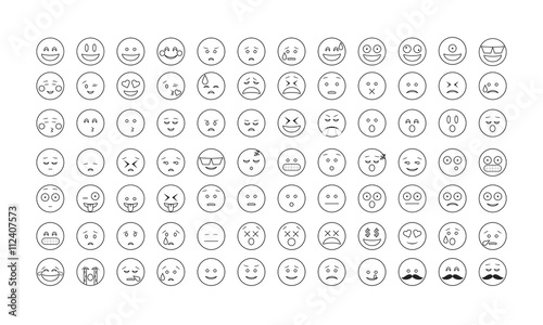 Set of black outline emoticon vector isolated on white background. Emoji vector. Smile icon set. Emoticon icon web.