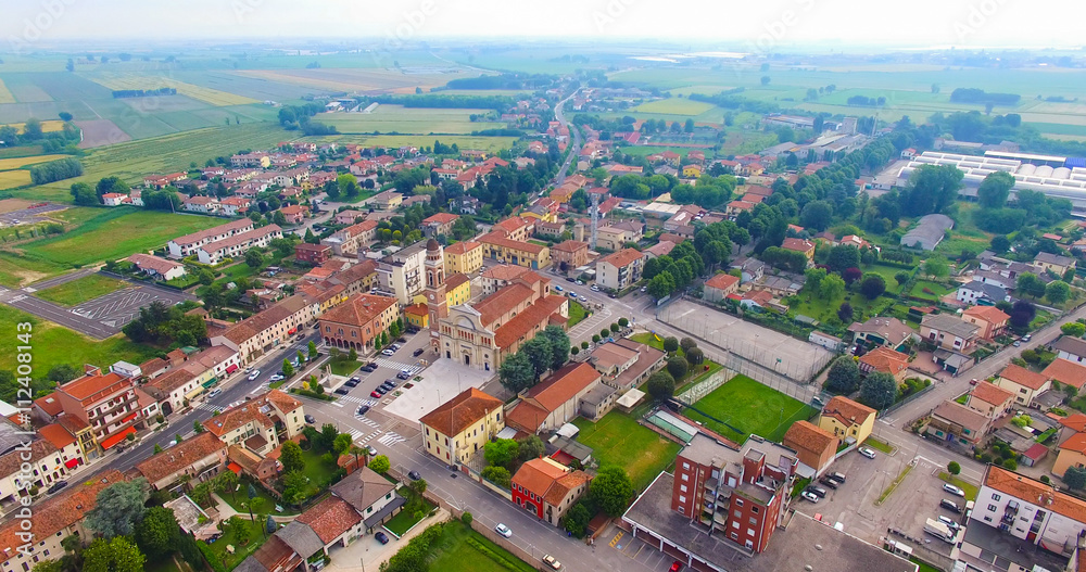 Aerial view of the center of Minerbe, little town in north Italy