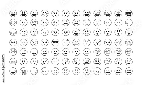Set of black outline emoticon vector isolated on white background. Emoji vector. Smile icon set. Emoticon icon web.