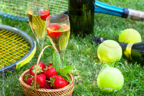 Strawberries and champagne during Wimbledon tournament photo