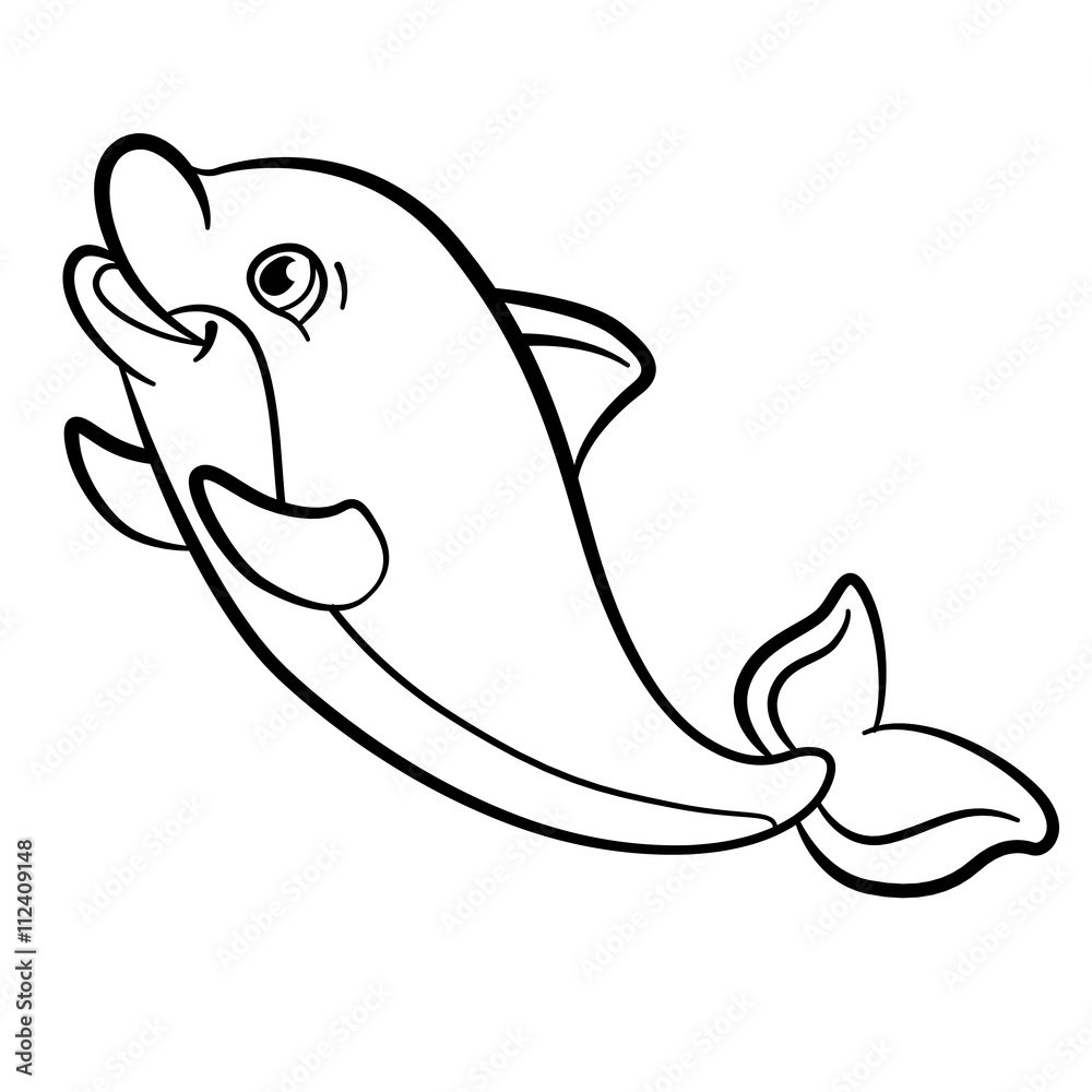 Coloring Pages Marine Wild Animals Little Cute Baby Dolphin Stock