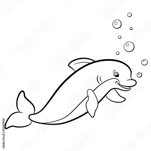 Coloring pages. Marine wild animals. Cute dolphin.