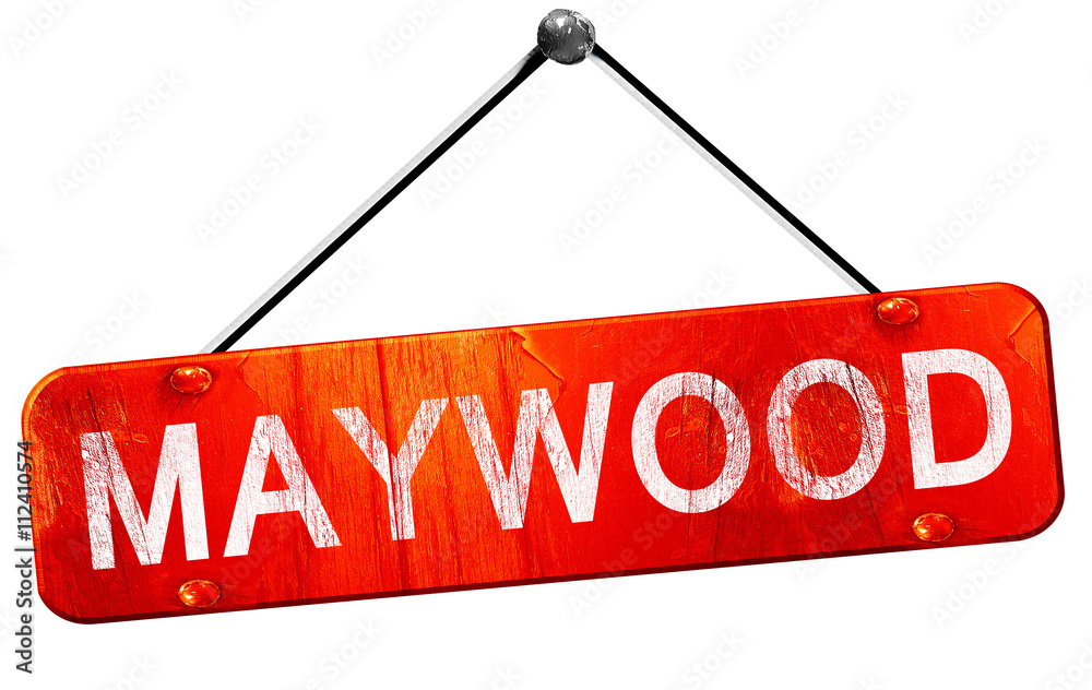 maywood, 3D rendering, a red hanging sign
