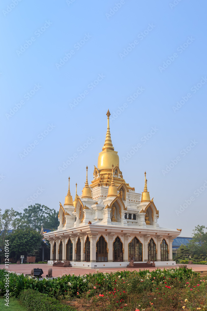 Nine tops pagoda, thai style in morning at thai temple kushinaga