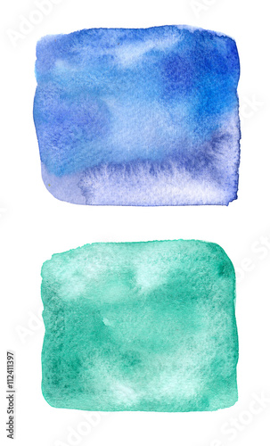 Colorful blue and green watercolor square stains 