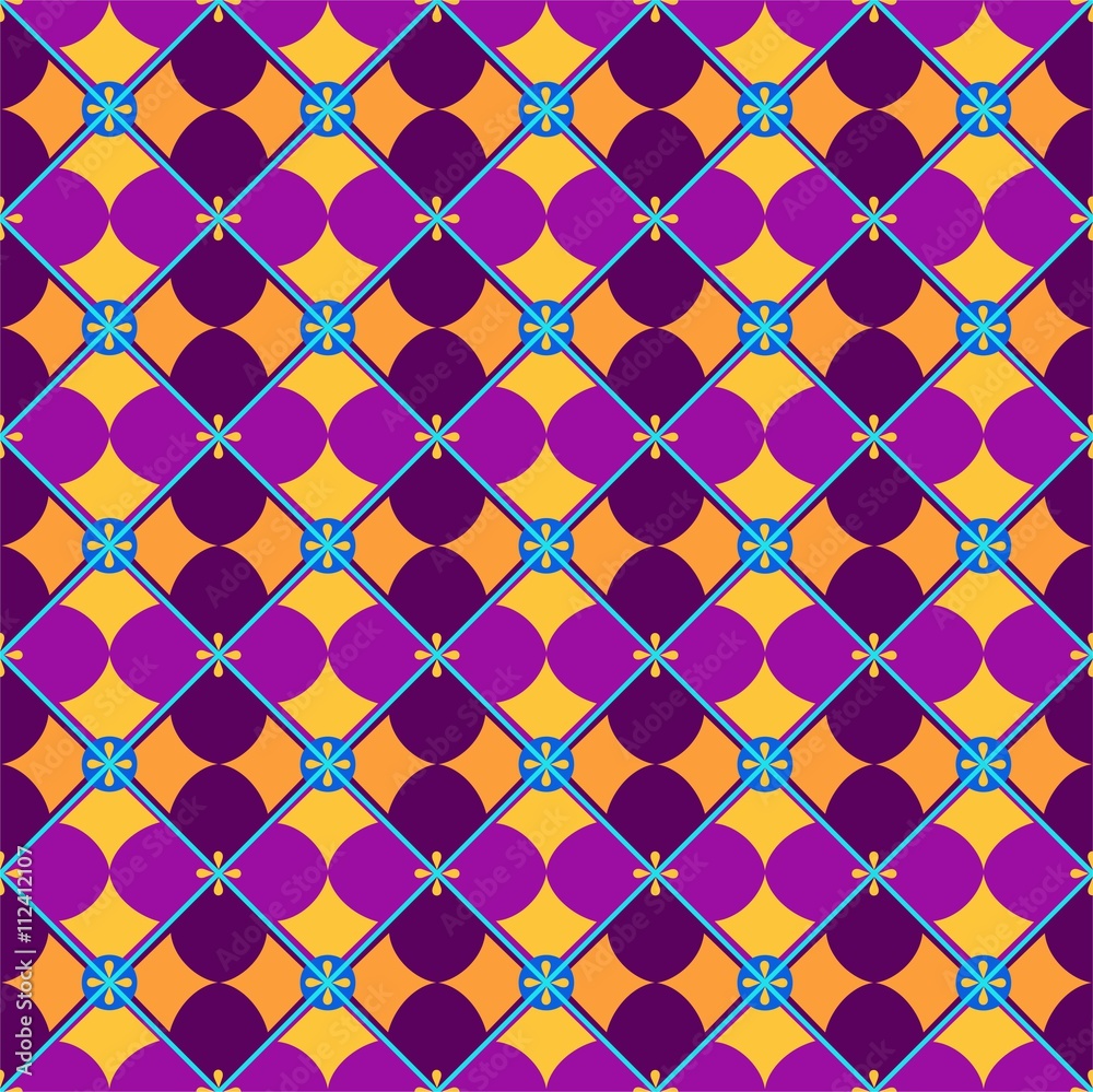 Fototapeta premium Seamless background, geometric, petals, yellow and purple. 