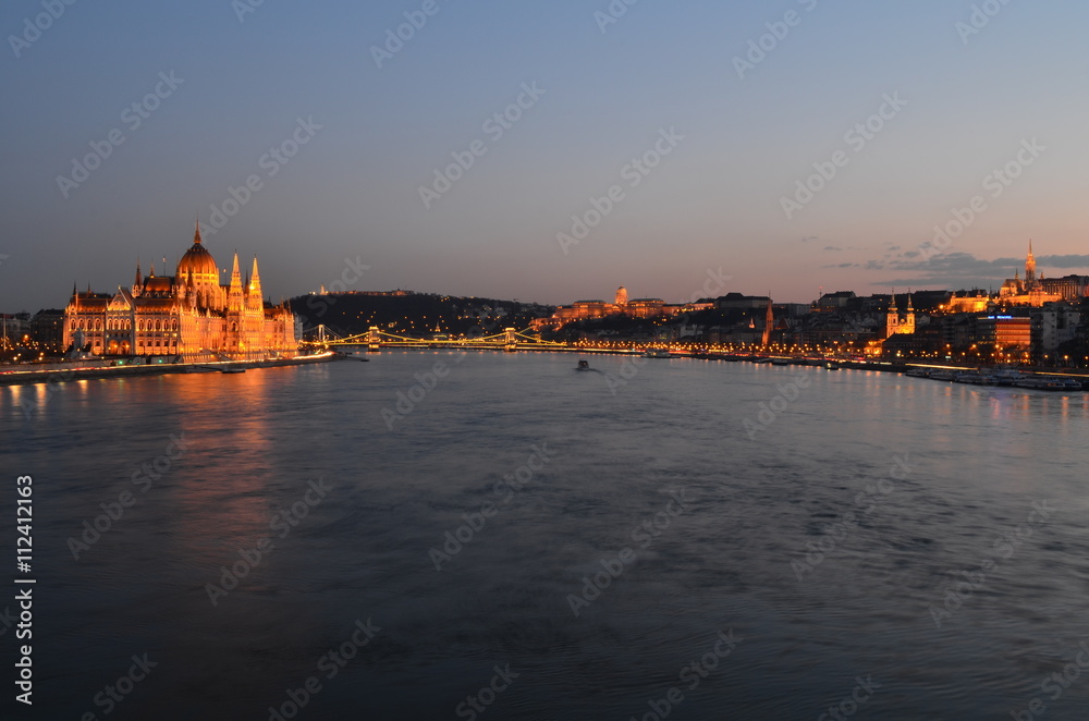Budapest panorama, Hungary, with the Chain Bridge, the Parliament adn the Buda Castle