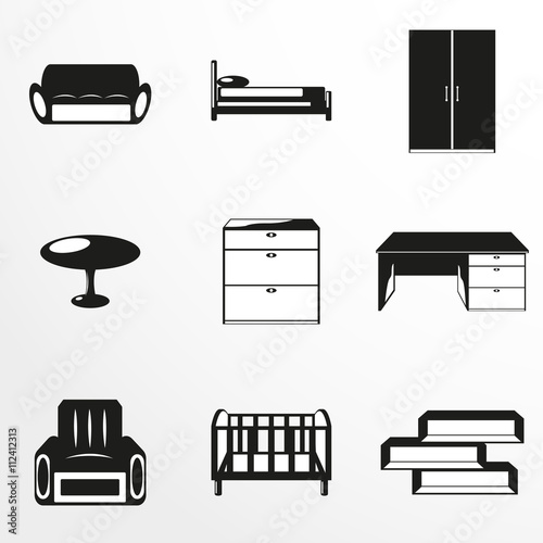 Set of vector icons on the theme of furniture.