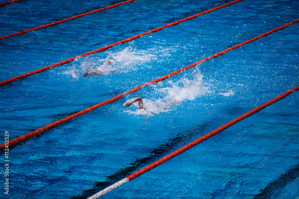 Olympic swimming pool with swimmer crawl race