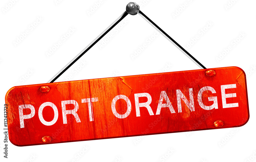 port orange, 3D rendering, a red hanging sign port orange, 3D rendering, a red hanging sign