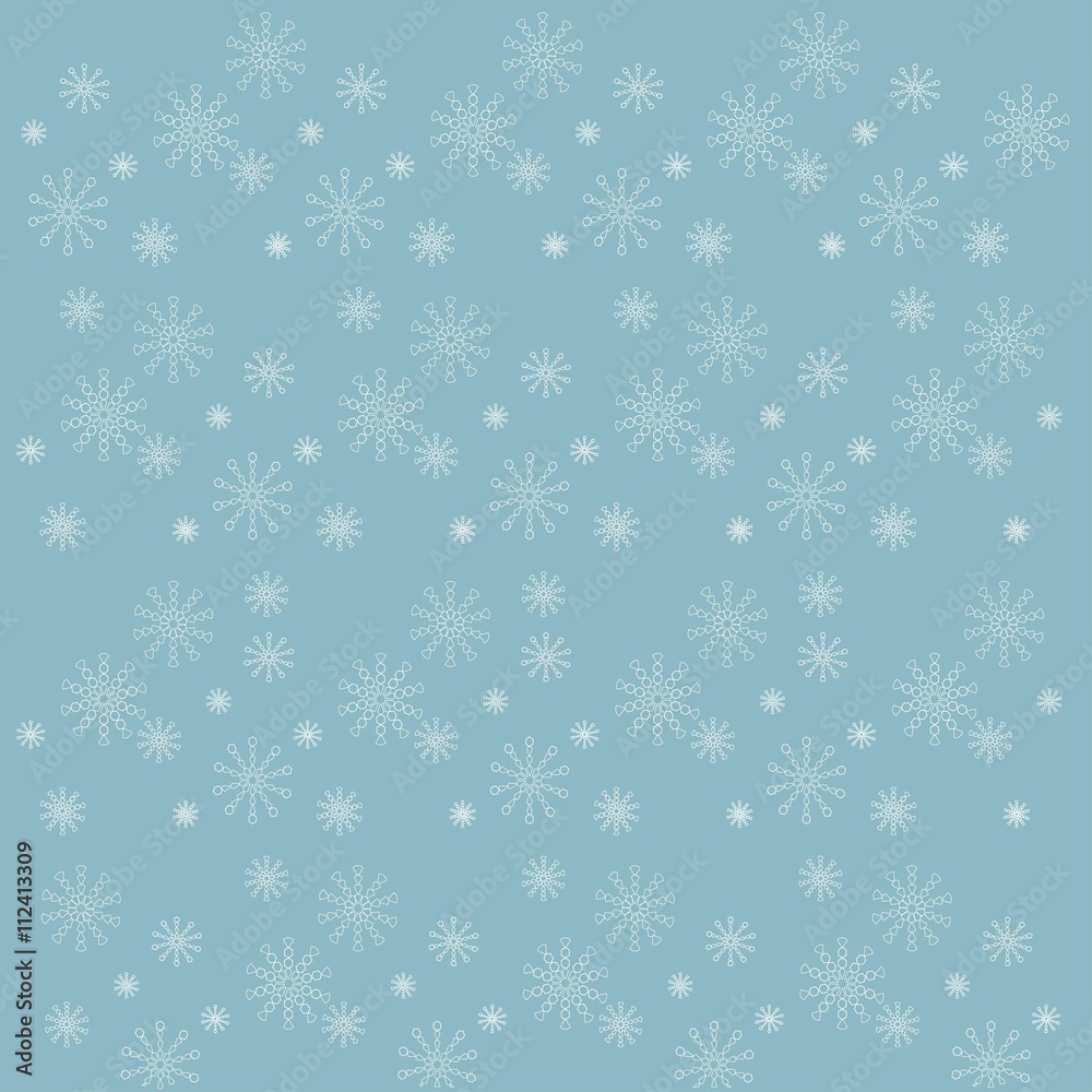 White snowflakes on blue background, texture, vector illustration