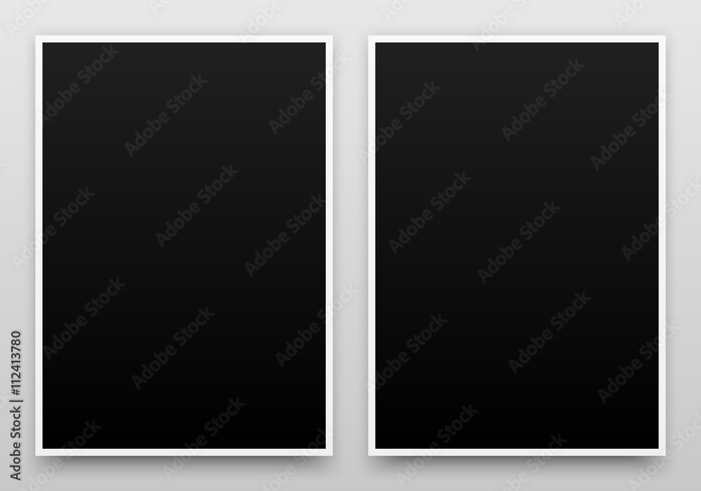 A2 black posters realistic template, mock-up with margins, realistic shadow and light background for design concepts, presentations, web, identity, prints. Vector illustration. A2 black posters realistic template, mock-up with margins, realistic shadow and light background for design concepts, presentations, web, identity, prints. Vector illustration.