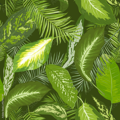 Seamless Pattern. Tropical Palm Leaves Background. Vector Design