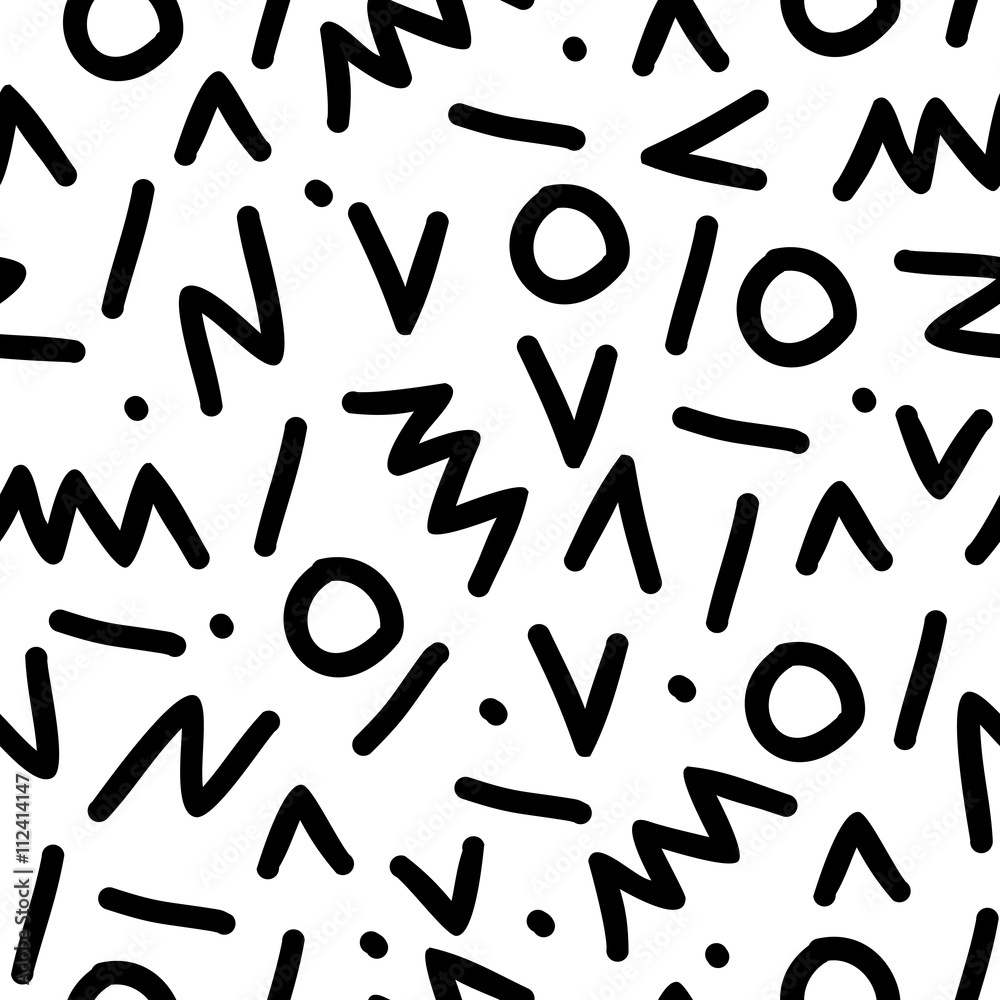 Black and white 80s seamless pattern with shapes Stock Vector | Adobe Stock