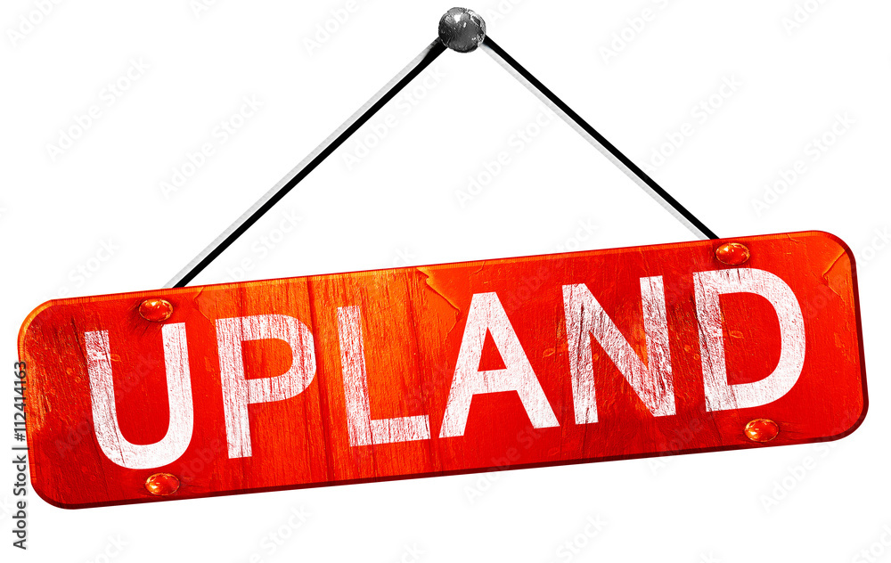 upland, 3D rendering, a red hanging sign upland, 3D rendering, a red hanging sign