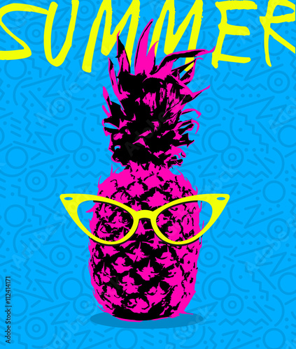 Summer design of pineapple with hipster glasses