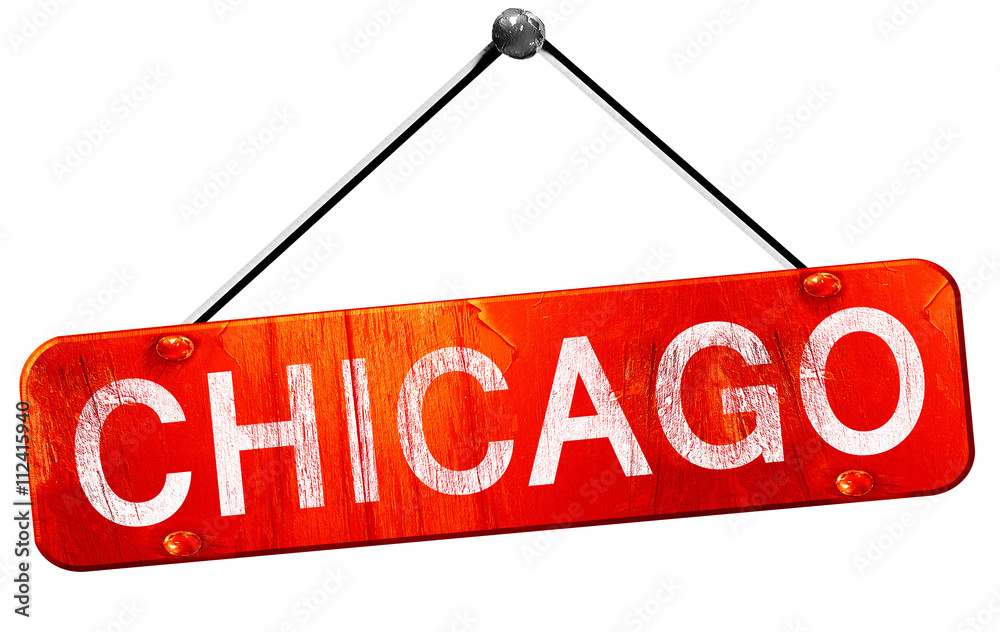 chicago, 3D rendering, a red hanging sign