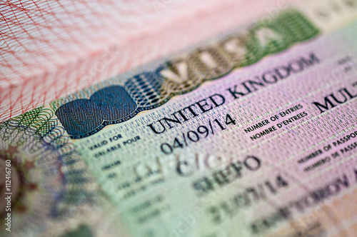 Close up UK visa in passport