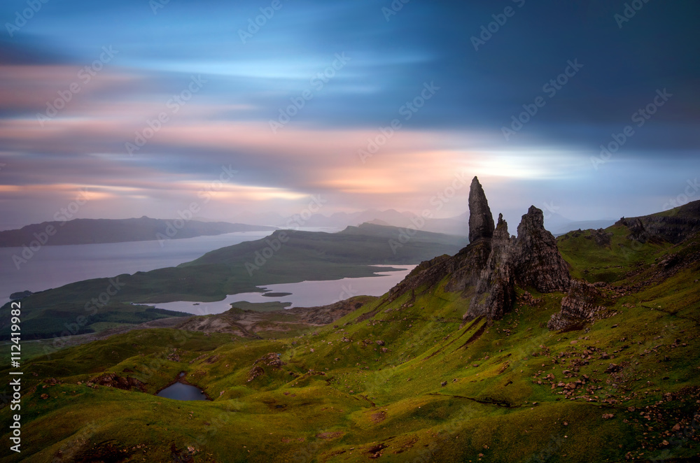 Moody evening with Old Man of Storr, Isle of Skye, Scotland Moody evening with Old Man of Storr, Isle of Skye, Scotland
