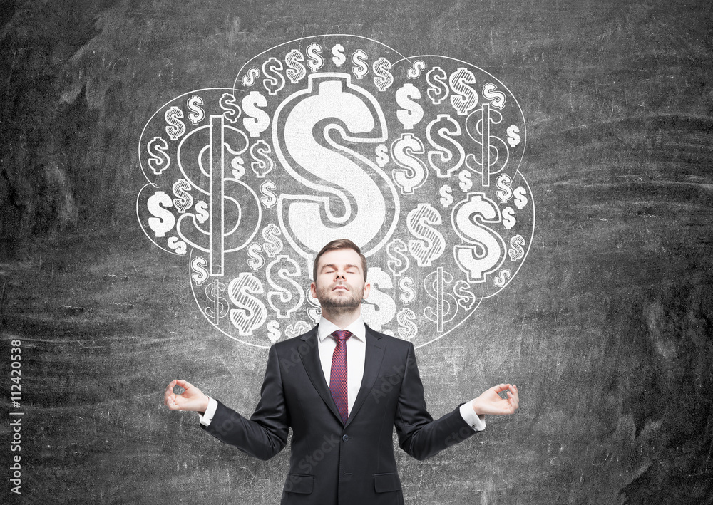 Meditating businessman with dollar sketch Meditating businessman with dollar sketch