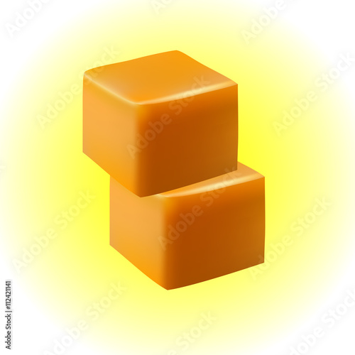 caramel candies on white background