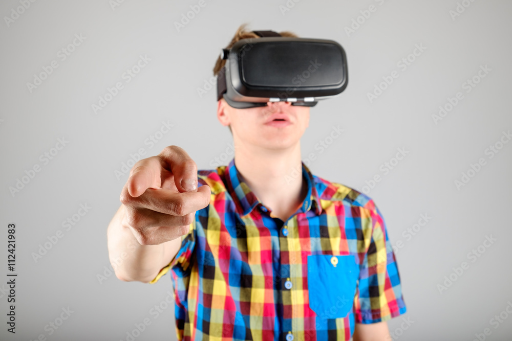 Man using virtual reality glasses Man using virtual reality glasses