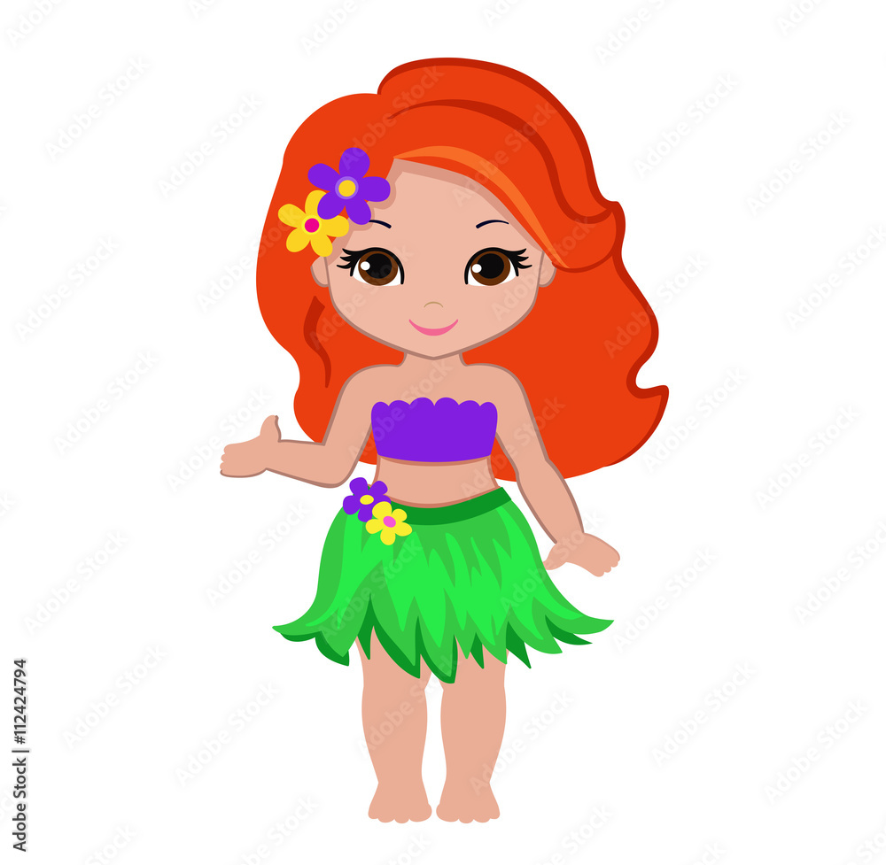 Illustration Hawaiian girl indicates hand on something. Illustration Hawaiian girl indicates hand on something.