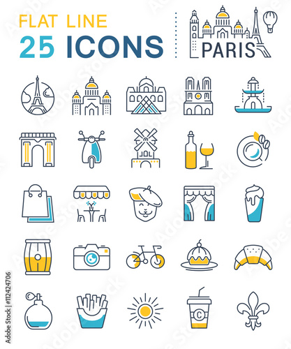 Set Vector Flat Line Icons Paris