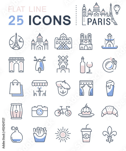 Set Vector Flat Line Icons Paris