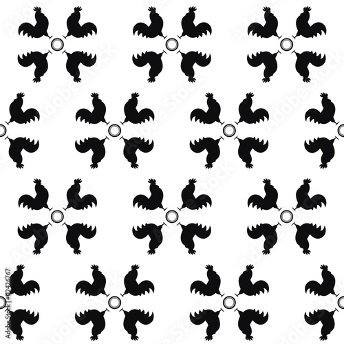 Seamless rooster pattern on white background. Symbol of 2017 year. Black and white chinese rooster texture. Rooster silhouette icon.