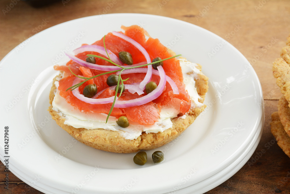 Gluten free biscuit with lox and cream cheese