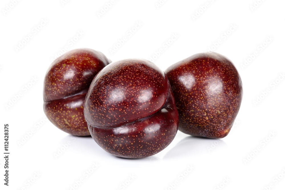 Red plum fruit isolated on the white