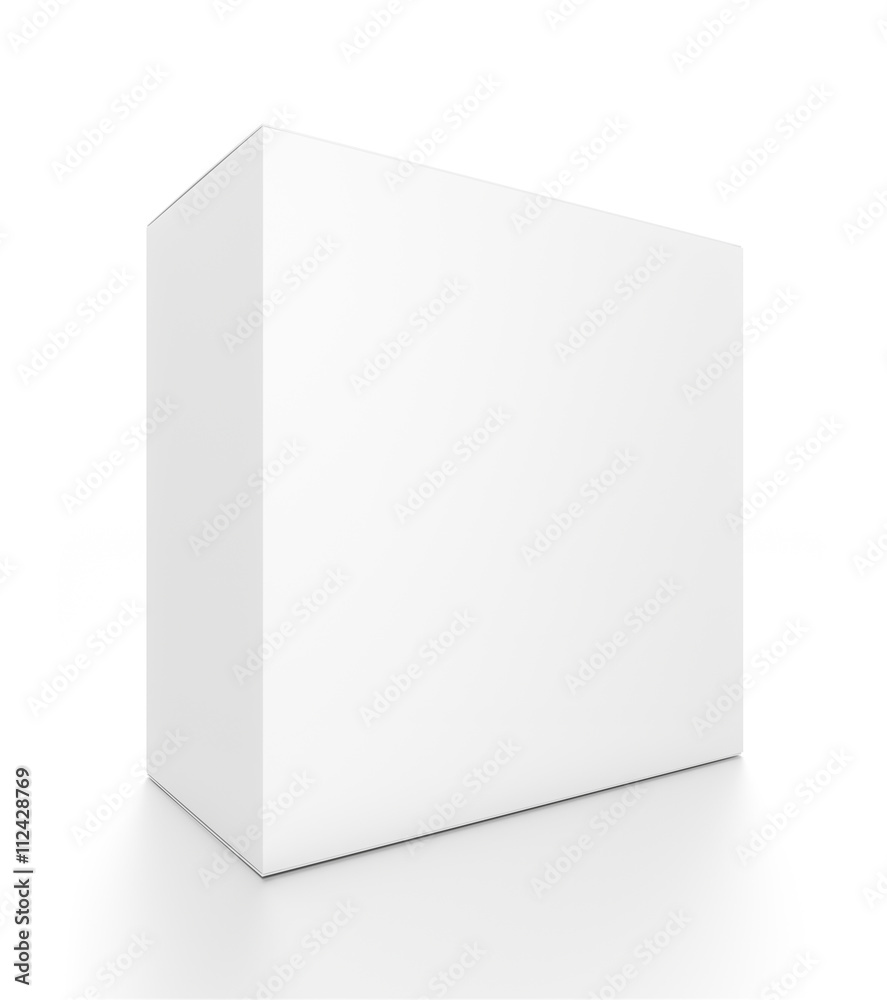 White rectangle blank box from front side angle. 3D illustration isolated on white background. White rectangle blank box from front side angle. 3D illustration isolated on white background.