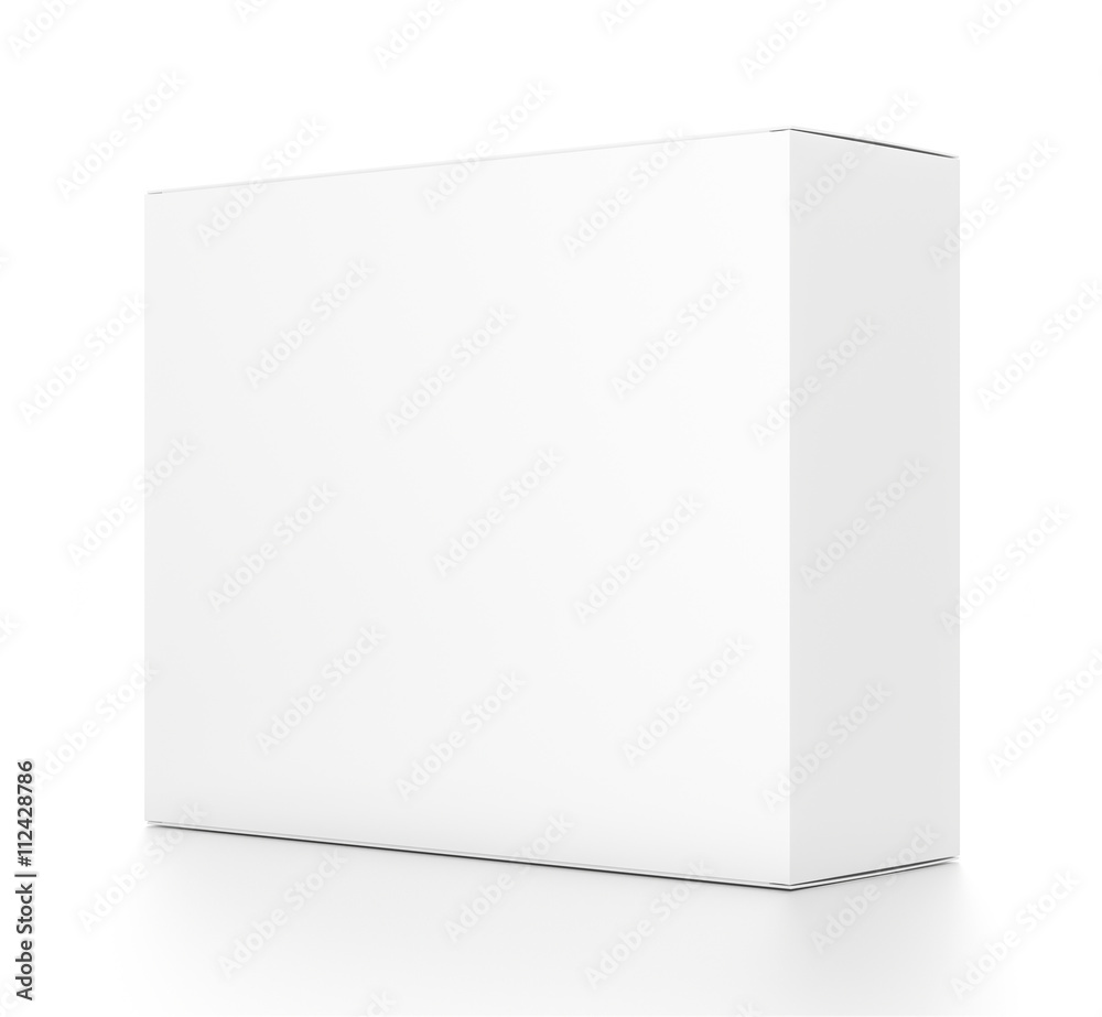 White horizontal rectangle blank box from side angle. 3D illustration isolated on white background. White horizontal rectangle blank box from side angle. 3D illustration isolated on white background.