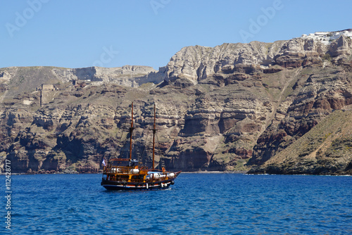 Traditional sailing boat in Aegean Sea,Santorini.