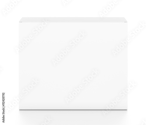 White horizontal rectangle blank box from top front angle. 3D illustration isolated on white background.