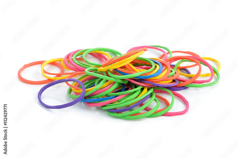 colorful rubber bands isolated on white.