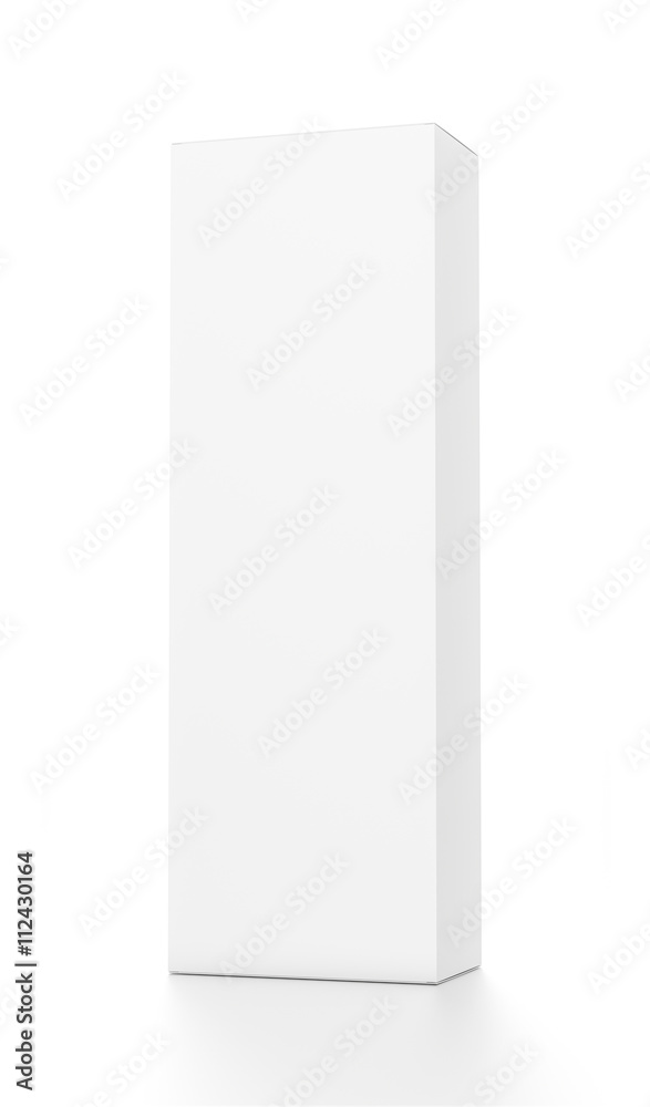 White tall vertical rectangle blank box from front far side angle. 3D illustration isolated on white background. White tall vertical rectangle blank box from front far side angle. 3D illustration isolated on white background.