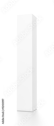 White tall vertical rectangle blank box from front far side angle. 3D illustration isolated on white background.