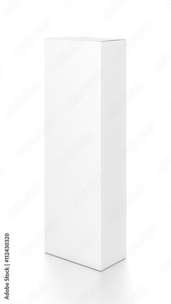White tall vertical rectangle blank box from side angle. 3D illustration isolated on white background. White tall vertical rectangle blank box from side angle. 3D illustration isolated on white background.