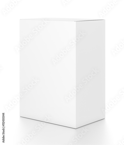 White vertical rectangle blank box from side angle. 3D illustration isolated on white background. © Mockup Cake